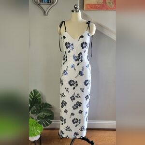 Self-Portrait Sleeveless Floral Sequin Midi Dress Navy White Size 2